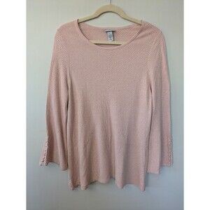 Catherines Women's Knit Tunic Sweater Bell Sleeve Pink Metallic Shimmer 1X